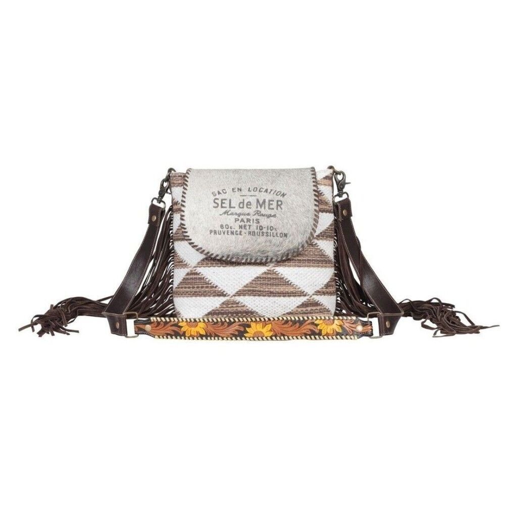 Myra Bag Handmade Haven Shoulder Bag Upcycled Canvas & Cowhide Leather - Picture 2 of 10